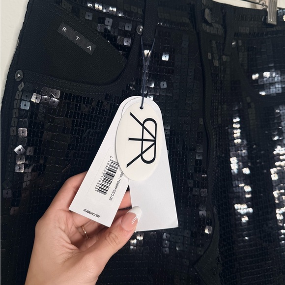 NWT RTA Black Sequin Slit Denim Jean Maxi Skirt (Sz 26) - Picture 5 of 7